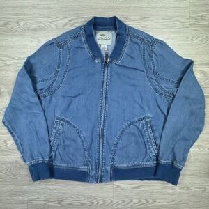 Bob Timberlake Women Denim Bomber Jacket Blue Small Lyocell Full Zip Lightweight